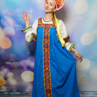 Русский народный женский синий костюм